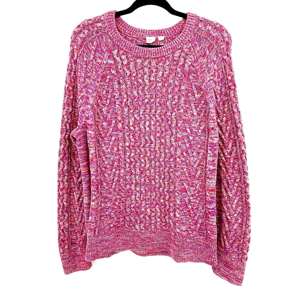 GAP Womens Sweater XL‎ Pink Office Casual Cable Knit Pullover Chunky Marled Cozy